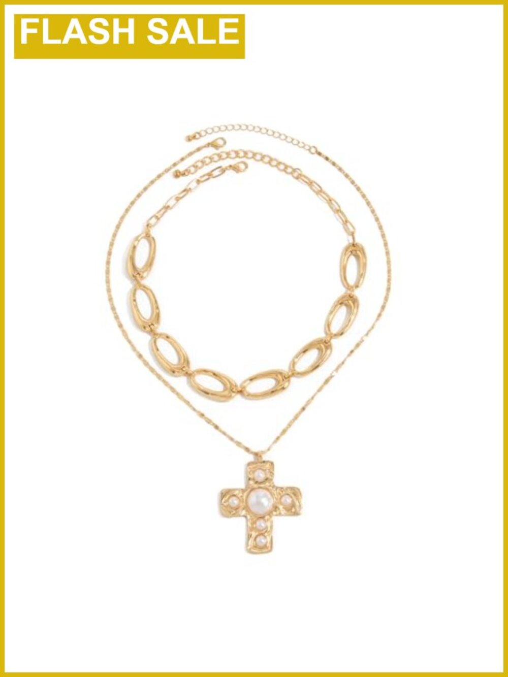Layered Chunky Gold Necklace Cross Square Pendant Punk Hip-Hop